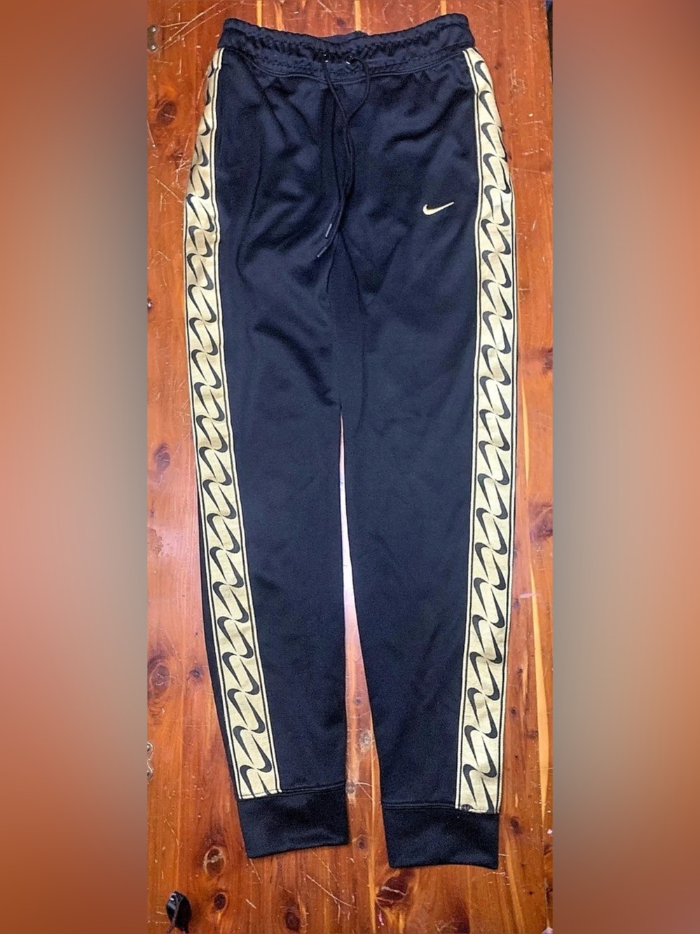 Nike Sportswear Logo Open Hem Pants Black & Gold XS